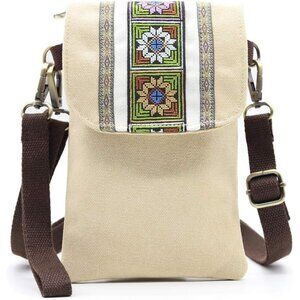 Women's Khaki Vintage Embroidered Cute Mini Cross Body Bag Small Handbags